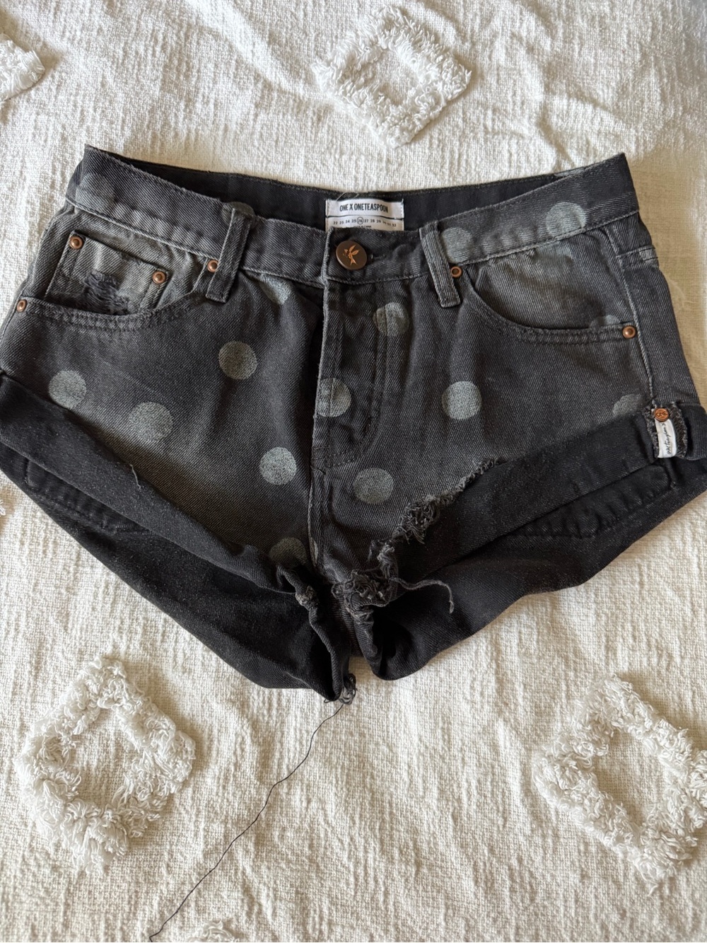 One Teaspoon Black Polka Dot Distressed Denim Shorts